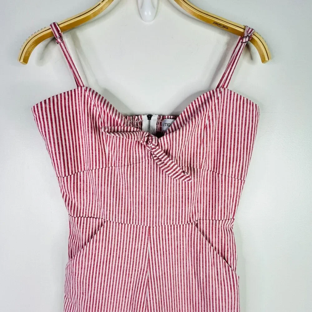 Etiquette Pinstripe Jumpsuit Size‎ Medium Heartshape Neckline - Picture 2 of 11